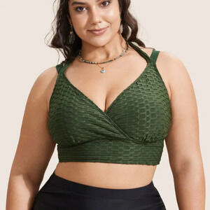 Bloomchic Plain Textured Wrap Tie Knot Swim Top XL size 14